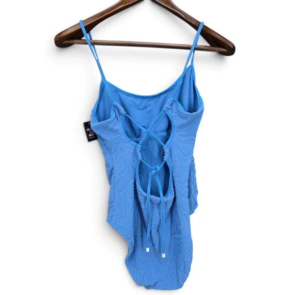 Bar III Heat Wave Textured Tie-Back One Piece Swimsuit M Cobalt Blue NWT